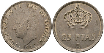 Испания 25 песет 1982 Хуан Карлос I (1975-2014) KM 824 медно-никель 181-1114