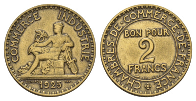 Франция 2 франка 1925 KM 877, Le Franc 267.7 алюминиевая бронза 3856-353