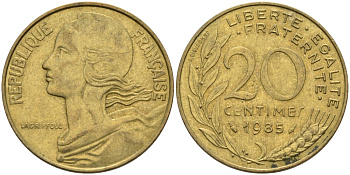 ФРАНЦИЯ 20 САНТИМОВ 1985 ТИП MARIANNE KM 930, LE FRANC 156.25 медь алюминий никель 4573-1052