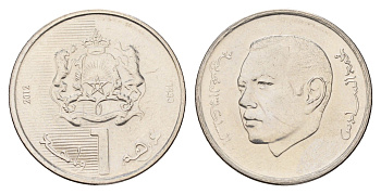 Марокко 1 дирхам 2012 Y 139 сталь плакированная никелем UNC 216-917