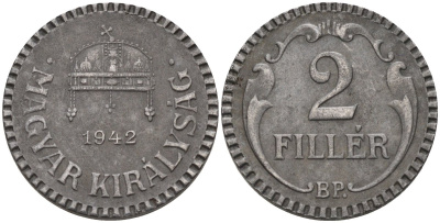 Венгрия 2 филлера 1942 KM 518.2 сталь 4115-1011