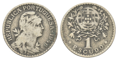 Португалия 1 эскудо 1946 голова Свободы вправо KM 578 никель латунь    4660-346