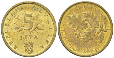 Хорватия 5 лип 2002 четный год KM 15 сталь плакированная латунью  aUNC  4124-924