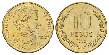 Чили 10 песо 1995 KM 228 никель латунь UNC 4689-252