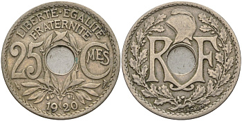 Франция 25 сантимов 1920 KM 867a, Le Franc 171.7 медно-никель 4142-1253
