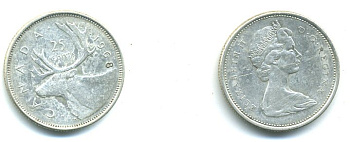 Канада 25 центов 1968 Елизавета II (1952-2022), олень KM 62 a серебро 58-516