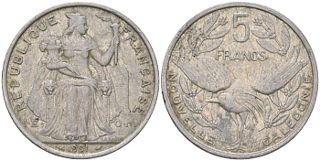 Французская Новая Каледония 5 франков 1991 птица кагу, (IEOM) KM 16, Schoen 12, Lec 79 алюминий 180-1123