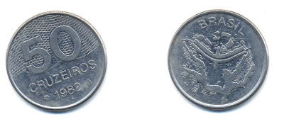 БРАЗИЛИЯ 50 КРУЙЗЕЙРО 1982 KM 594.1 сталь aUNC 51-4824