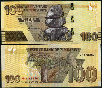 Зимбабве 100 долларов 2020 камни Чиремба, дерево, великие руины Pick 106 a  бумага  UNC (пресс) 448-178-2