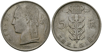 Бельгия 5 франков 1949 BELGIE KM 135 медно-никель 4172-555