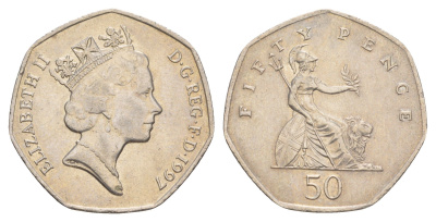 Великобритания 50 пенсов 1997 Елизавета II (1952-2022) KM 940.2, Spink 4351 (H7) медно-никель 4638-753