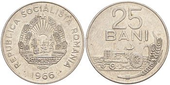 Румыния 25 бани 1966 трактор KM 94 сталь плакированная никелем 63-322