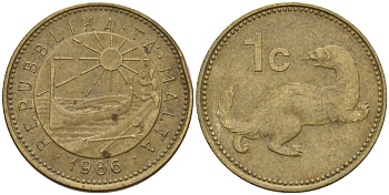 Мальта 1 цент 1986 ласка, горностай KM 78 никель латунь 4596-819