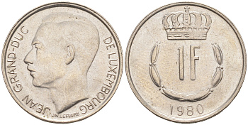 ЛЮКСЕМБУРГ 1 ФРАНК 1980 KM 55 медно-никель 63-644