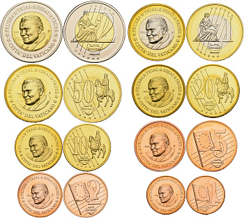 Ватикан набор из 8 монет  2005 европробники, большой формат, PROBE, ESSAI, Иоанн Павел II (1978-2003)  биметалл  UNC  1-6-1-14