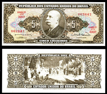 Бразилия 5 крузейро ND (1962-1964) Барон Рио-Бранку, завоевание Амазонии Pick 176 d бумага UNC (пресс) 2197-22-3-2