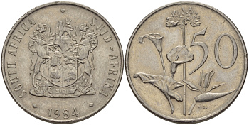 ЮАР 50 центов 1984 Зантедеския Эллиота (калла), герб KM 87 никель 32-1136