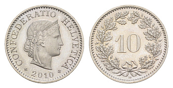 Швейцария 10 раппенов 2010 B KM 27 медно-никель UNC 4547-218