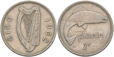 Ирландия 2 шиллинга = 1 флорин 1962 KM 15a медно-никель 4144-1035