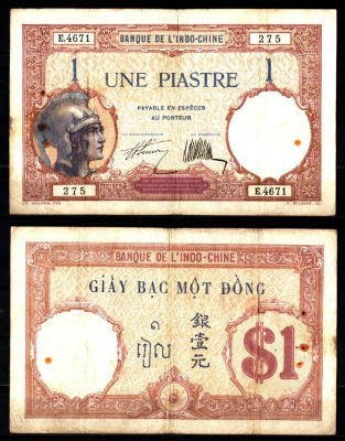 Французский Индокитай 1 пиастр ND (1921-1931) Pick 48 b бумага 7376-19-2-2