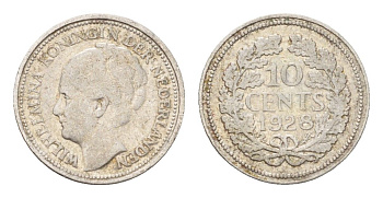 Нидерланды 10 центов 1928 Вильгельмина (1890-1948) KM 163 серебро 4674-1224
