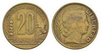 Аргентина 20 сентаво 1949 KM 42 алюминиевая бронза 4655-1026