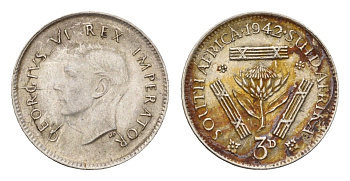 ЮАР 3 пенса 1942 Георг VI (1936-1952) KM 26 серебро 4564-1132