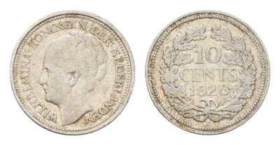 Нидерланды 10 центов 1928 Вильгельмина (1890-1948) KM 163 серебро 4674-1224