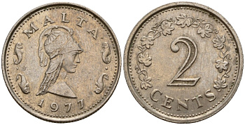 Мальта 2 цента 1977 Пентесилея, царица амазонок KM 9 медь цинк 4154-719
