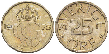 Швеция 25 эре 1978 Карл XVI Густав (1973- ) KM 851 медно-никель 214-553