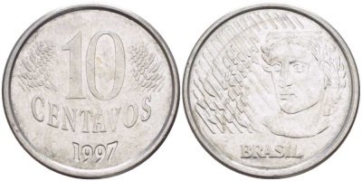 Бразилия 10 сентаво 1997 голова свободы KM 633 нержавеющая сталь 60-752