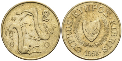Кипр 2 цента 1992 KM 54.3 никель латунь 4174-1255