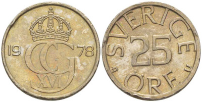 Швеция 25 эре 1978 Карл XVI Густав (1973- ) KM 851 медно-никель 214-553