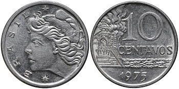 Бразилия 10 сентаво 1975 KM 578.1а нержавеющия сталь 4579-744