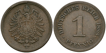 Германия 1 пфенниг 1888 D, Вильгельм I (1871-1888) KM 1, J. 1 медь 4387-954
