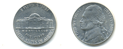 США 5 ЦЕНТОВ 2003 P ДЖЕФФЕРСОН KM А192 медно-никель 86-643