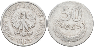 Польша 50 грошей 1965 MW KM 48.1, Parchimowicz 210b алюминий 190-433