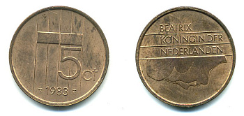 НИДЕРЛАНДЫ 5 ЦЕНТОВ 1983 БЕАТРИКС KM 202 бронза 76-456