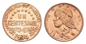 Панама 1 сентесимо 1974 Уррака KM 22 бронза aUNC 4643-1226
