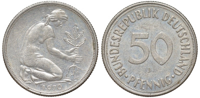 ФРГ 50 пфеннигов 1970 J KM 109, J. 384 медно-никель 4132-651