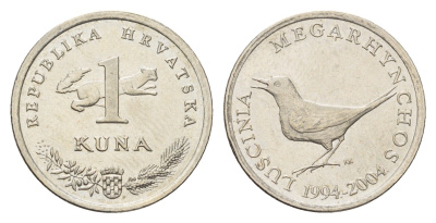 Хорватия 1 куна 2004 10 лет национальной валюте KM 79 медь цинк никель 3459-934