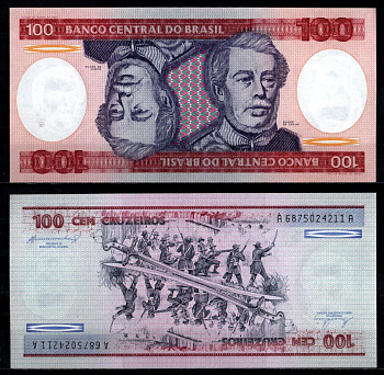 Бразилия 100 крузейро ND (1981-1984) Pick 198 b бумага UNC (пресс) 7191-33-3-2