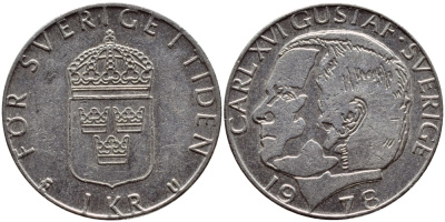 Швеция 1 крона 1978 Карл XVI Густав (1973- ) KM 852 медь плакированная медно-никелем 56-344
