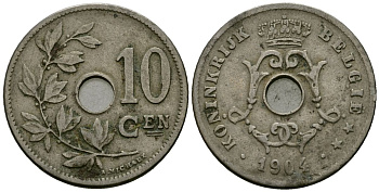 Бельгия 10 сантимов 1904 Belgie KM 53 медно-никель 4172-1142