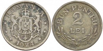 РУМЫНИЯ 2 ЛЕЯ 1924 b, ФЕРДИНАНД I (1914-1927) KM 47 медно-никель 4402-711
