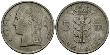 Бельгия 5 франков 1950 BELGIE KM 135 медно-никель 4172-556