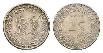 Суринам 25 центов 1962 KM 14 медно-никель 4664-363
