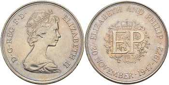 Великобритания 25 пенсов 1972 25 лет со дня свадьбы Елизавтеы II И Филлипа (1947-1972, серебрянная свадьба), Елизавета II (1952-2022) KM 917, Spink 4226 медно-никель UNC 4578-532