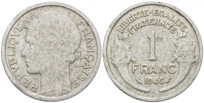 ФРАНЦИЯ 1 ФРАНК 1946 KM 885а.1 алюминий 4402-915