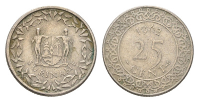 Суринам 25 центов 1962 KM 14 медно-никель 4664-363